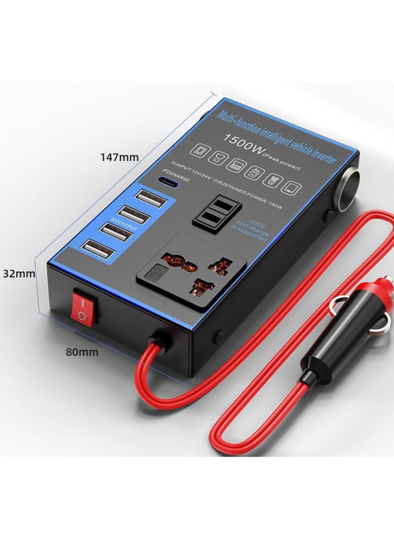 MAOGEDA 1500w Car Power Inverter Multi-Port, DC 12V 24V to AC 220V Converter Modified Sine Wave Inverter High Frequency Watt Power Charger Inverter Converter Compatible with Various Vehicles, Can Provide Multiple Devices - Image 5